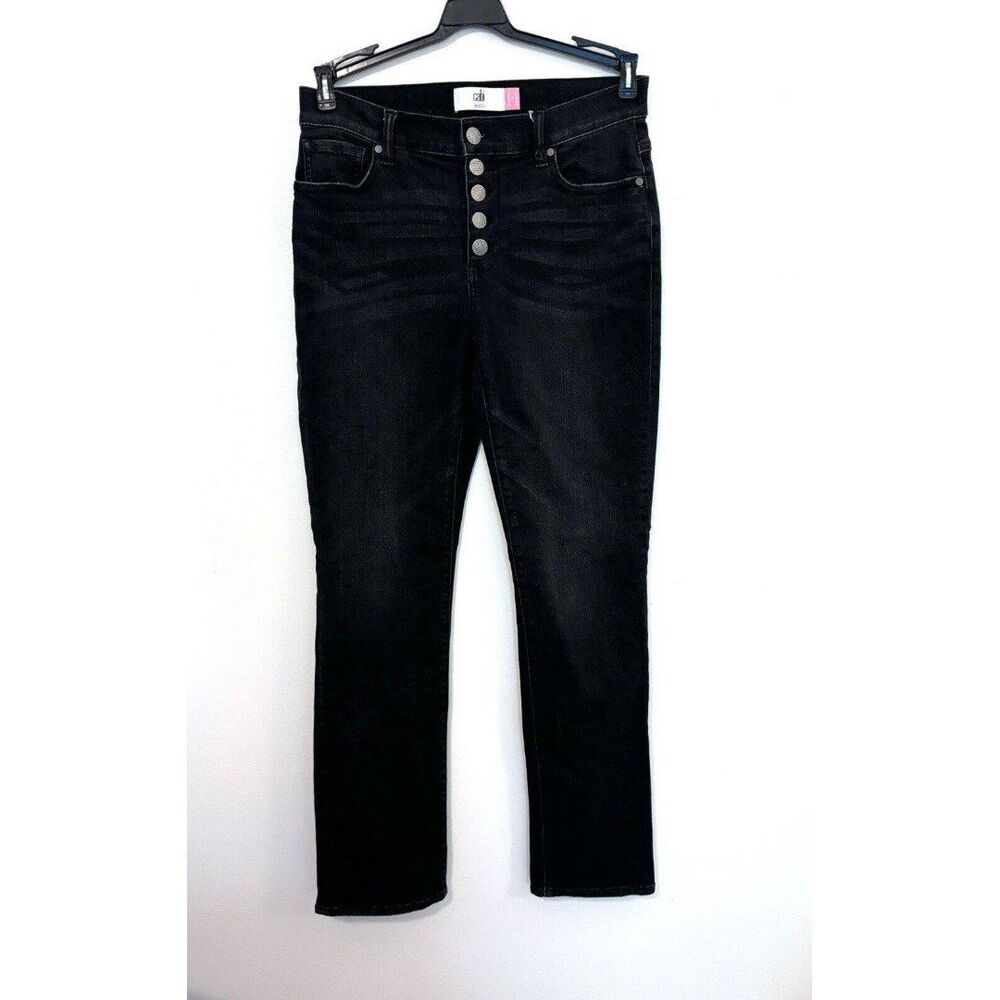 Cabi Black Exposed Button Fly Straight Leg Women's Denim Jeans 4